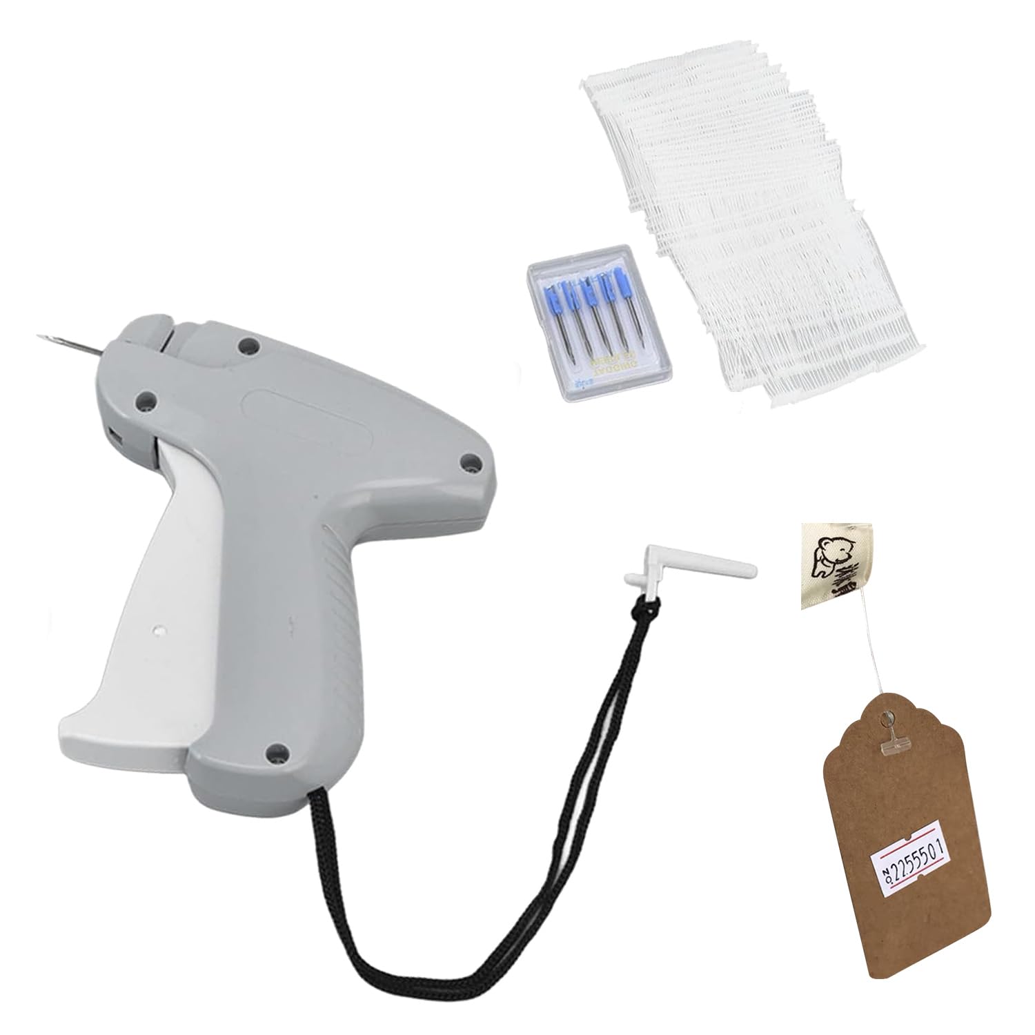 Tissting Micro Stitch Gun 5in PVC Clothes Tag Gun with 1000 Clothing Labels and 5 Steel Needles, Clothing Tag Label Machine Kit for Socks Hats