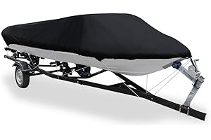 uxcell 210D Trailerable Boat Cover Waterproof Fishing Ski Bass Speedboat V-Shape Black
