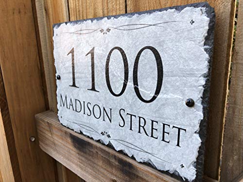 Sassy Squirrel Beautifully Handcrafted and Customizable Slate Home Address Plaque (16"x10" or 12"x8") Personalized House Sign with and mounting Hardware. Improve The Curb Appeal of Your Property