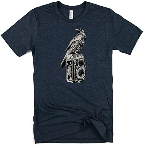 Wandering Ink Men's Crow and Rolleiflex Super Soft Hand Printed Tee Shirt (X-Large, Heather Navy)