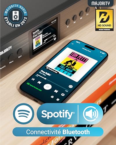 Radio Internet DAB FM WIFI Bluetooth |Tuner DAB pour Chaine Hifi avec Spotify Connect | Tuner HIFI avec Plus de 90 présélections, écran LED couleur | USB, AUX, RCA | Majority Fitzwilliam 2024 Noir | DAB+ Tuner for HiFi, FM, Color Display, USB, AUX, RCA, Optical and Coaxial, Remote Control, 90 Presets - Black