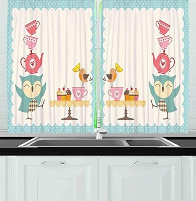 Amazon Com Ambesonne Owl Kitchen Curtains Owl At A Tea Party