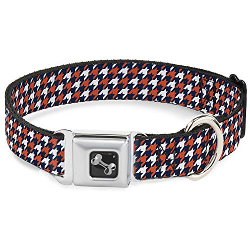 Buckle-Down Seatbelt Buckle Dog Collar - Houndstooth Navy/Orange/White - 1.5" W…