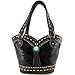 Justin West Tooled Western Leather Turquoise Stone Fringe Studded Shoulder Concealed Carry Handbag Purse (Black Tote and wallet)