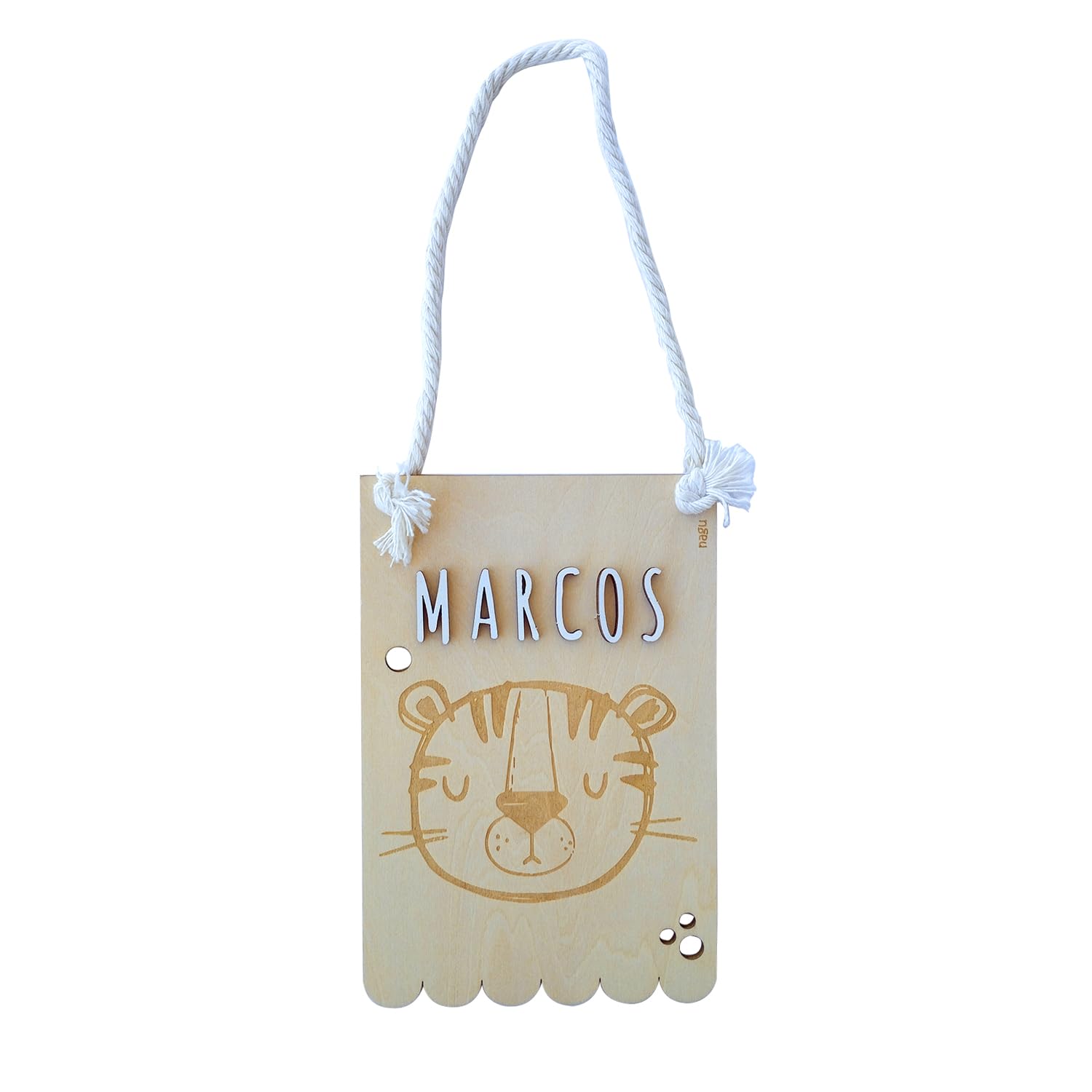Nagu® Wooden Bunting Garland with Baby's Name for Hanging on The Door or as Wall Decoration in The Children's Room. Personalised Plaque for Boys or Girls, Ideal as a Gift
