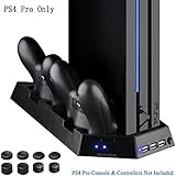 YOUSHARES PS4 Pro Controller Vertical Stand with Dual Cooling Fan, Controller Charging Station, 3 USB Port for Playstation 4 Console and PS4 DualShock 4 Controllers + 8 Controller Grip Cover Caps