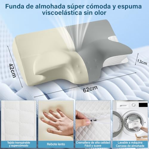 GALASALA Almohada Memory Foam, Almohada Cervical para Aliviar el Dolor de Cuello, Almohada Ortopédica Ergonómica para Personas Que Dormir de Lado, Boca Arriba o Boca Abajo, con Fundas de Almohada