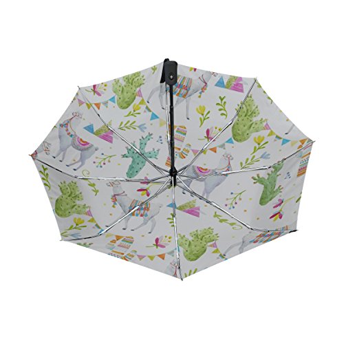 Naanle Alpaca Llama Cactus Flag Mountain Leaves Auto Open Close Foldable Umbrella