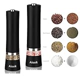 Aicok Salt and Pepper Grinder, Electric Stainless Steel Pepper Mill and Salt Mills with Adjustable Coarseness 2er Set, Black