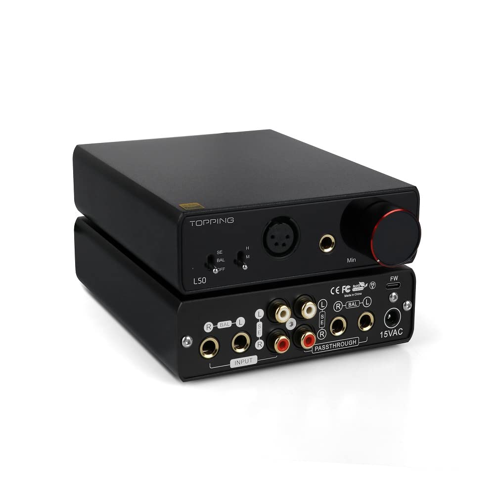 AOSHIDA Topping L50 NFCA Balanced Headphone Amp, TRS/RCA to 6.35mm/4-Pin-XLR Headphone Amps, 3500mW×3500mW Headphone Amplifier, TRS/RCA Passthrough Output Amplifiers for IEMs/Headphones (Black)
