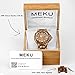 MEKU Mens Handmade Wooden Wrist Watch Quartz Natural Zebrawood Date Calendar Display Gifts