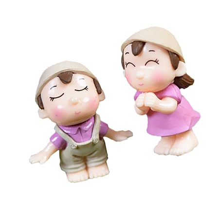 MagiDeal 2 pieces Mini Couple Boys Girls Figurines Bonsai DIY Craft Fairy Garden Terrarium FLowerpot Decor PICK - pink, one size