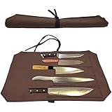 NGE 包丁ケース 布巻き 帆布製 5本収納 持ち運び 刃物200~270mm 厚手 軽量 54X35cm 包丁巻き (ブラウン)