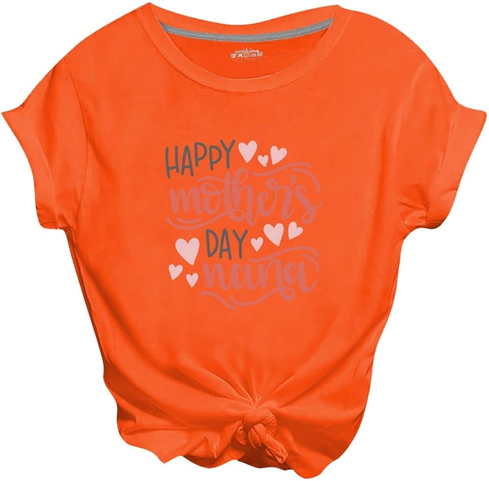Aniywn Womens Baggy Short Sleeve Tops for Mother's Day Casual Funny Letter Printed O-Neck T-Shirt for Mom