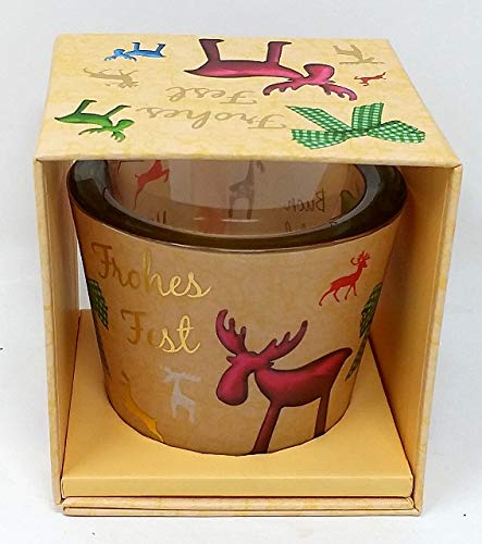 wuselwelt 19024 Glass Lantern Merry Festival Elk Design Decorative Tea Light Lucky Light Mood Light Decoration Gift Approx. 7.4 cm