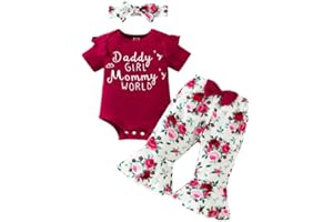 Kislio Newborn Baby Girl Clothes Infant Baby Ruffle Romper Floral Bell Bottoms Pants Headband Toddler Girl Outfits Set