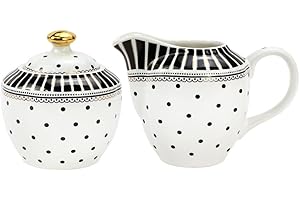 RockTrend Stripe Polka Dot Ceramic Coffee Serving Set Creamer and Sugar Bowl Set