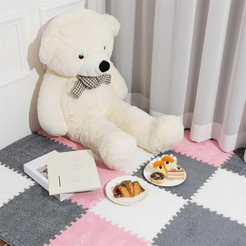 AM ANNA 12 Pcs Plush Interlocking Carpet Tiles，Soft Non-Toxic Foam Carpet Tiles for Toddler Baby，Machine-Washable，Anti-Slip，EVA Foam Interlocking Tiles for Floor, Nursery (Pink Grey White, 12 Pcs)