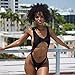 Viottiset Women's Cut-Out Thong One-Piece Monokini Swimsuit Black Bathing Suit Backless Bandage Small