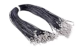 KONMAY 50pcs 24'' Black Real Leather Necklace Cord 2.0mm with 2'' Extension Chain Lead&nickel Free