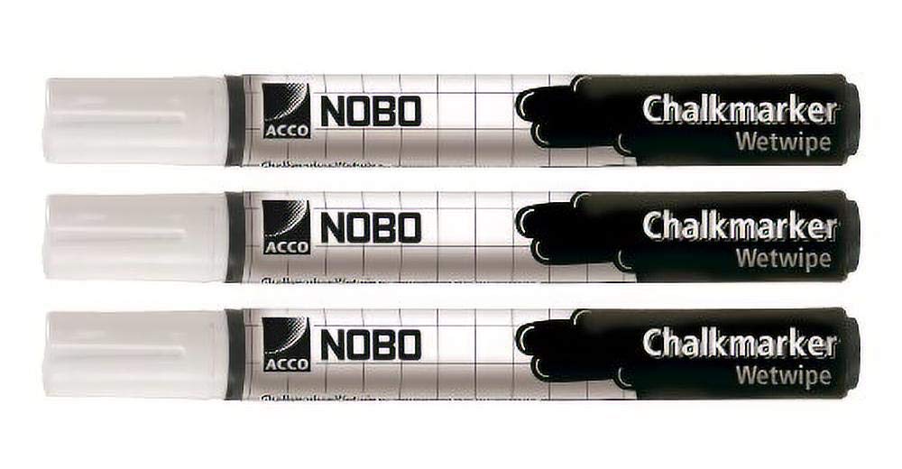 Nobo White Chalkmarkers, Pack of 3, No Dust Residue, 34438398