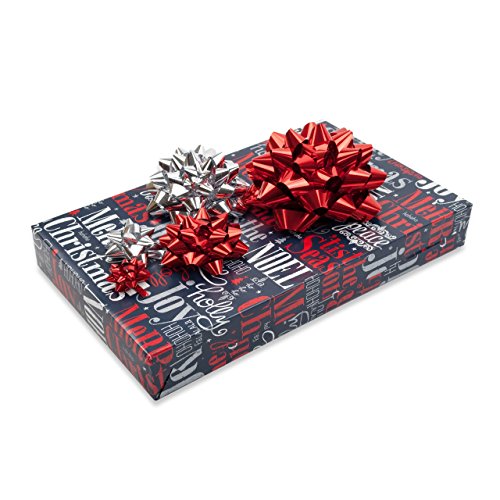 Red + Silver Designer Wrapping Paper Set: 4 Rolls (6 Designs) of Premium Gift Wrap (75 sq. ft.) with 30 Coordinated Bows, 5 Ribbons, and 24 Gift Tags with Bonus Euro Tote and Tissue Paper - Thumbnail 3