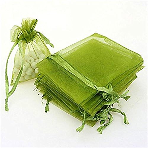 9X12cm 50pcs Drawstring Sheer Organza Wedding Gift Party Favor Jewelry Pouch Candy Bags(Army green)