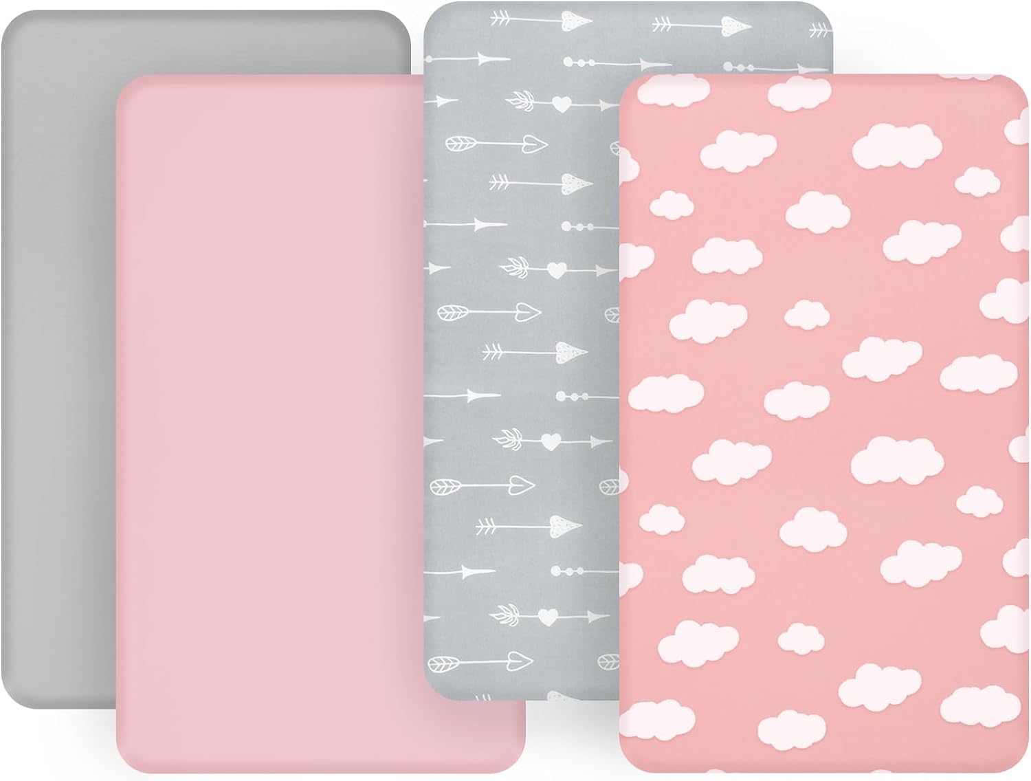 Next to Me Crib Sheets 4 Pack,Ultra Soft Sheets Fitted 83x50cm,Compatible with Chicco Next2Me & Tutti Bambini Cozee Crib Mattress,Pink Cloud
