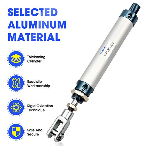 Tailonz Pneumaitc 25mm Bore 100mm Stroke Air Cylinder Double Action with Y Connector and 2Pcs Pneumatic Quick Fitting (MAL25x100)