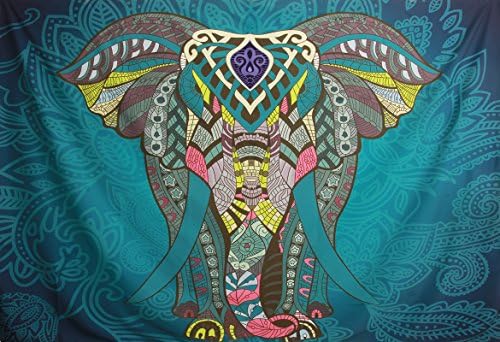 [SALE] Premium Quality Bohemian Mandala Elephant Tapestry by VARANO – HD No-Fading Digital Printing – Clear Patterns &amp; Vivid Colors (Blue)