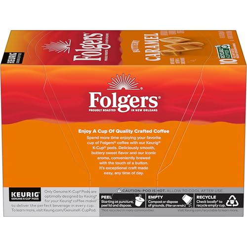 FOLGERS BUTTERY CARAMEL ARTIFICIALLY FLAVORED COFFEE, KEURIG K-CUP PODS, 10 COUNT BOX