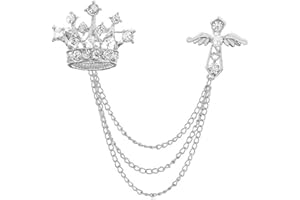 FRODETE Cross Crown Long Chain Brooch Retro Crystal Pins Collar Pin Suit Badge Pin Rhinestone Tassel Brooch Pin Coat Tassel Chain Lapel Pins for Men's Suit Accessories