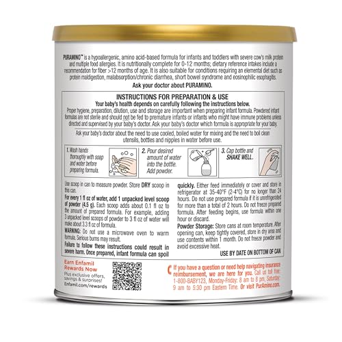 PURAMINO HYPOALLERGENIC INFANT DRINK, FOR SEVERE FOOD ALLERGIES, OMEGA-3 DHA, IRON, IMMUNE SUPPORT, POWDER CAN, 14.1 OZ