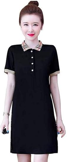 Amazon Co Jp Boolij レディース ロング Tシャツ 動きやすく快適な着心地の襟付きワンピース半袖 カットソー 大きいサイズ ネックチュニック 黒tシャツ ワンピース おしゃれ 服 ファッション小物