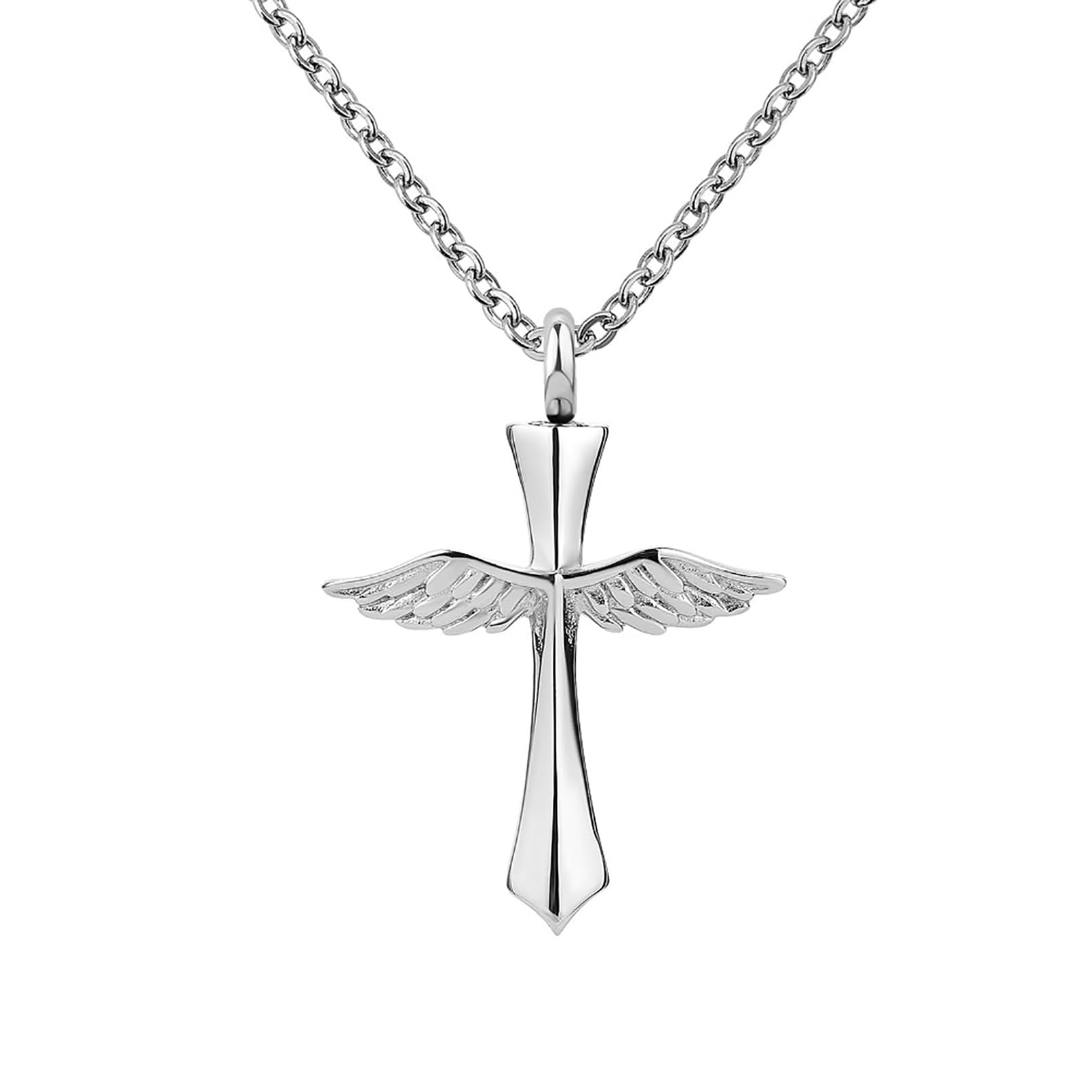 LSxAB Angel Wing Cross Cremation Urn Necklace for Pet Dog Ashes Dad Mum Grandma Memorial Jewelry Keepsake Pendant Jewellery