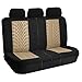 FH-FB071115 Complete Set Travel Master Seat Covers Airbag Ready & Rear Split with Steering Wheel Cover, Seat Belt Pads Beige- Fit Most Car, Truck, Suv, or Van