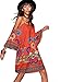 DDSOL Women's Bohemian Ethnic Spaghetti Sundress Cold Shoulder 3/4 Sleeve Beach Short Dress A-Orange