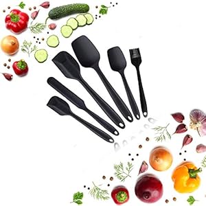 YFOX Juego de utensilios de cocina de silicona, resistentes al calor, antiadherentes, utensilios de cocina de silicona para cocinar, hornear y remover (paquete de 6 piezas), color negro
