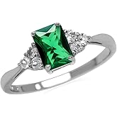 Silvershake 7x5mm Octagon Shape Birthstone Gemstone White Gold Plated or Yellow Gold Plated 925 Sterling Silver Engagement Ring Jewelry for Women