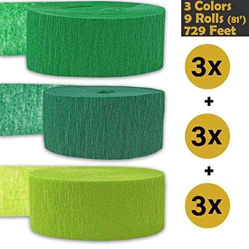 image for HeroFiber Crepe Party Streamers, 9 rolls, 3 Colors, 739 ft - Emerald G
