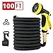 Healon Garden Hose 100 ft Expandable with 3/4 Solid Brass Connectors Fittings, Valve, 10 Pattern Spray Nozzle, Durable Latex Core