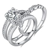 MABELLA 2.7 Carats Round Cut White Cubic Zirconia Alternative Engagement Wedding Ring Set for Women Size 5-10