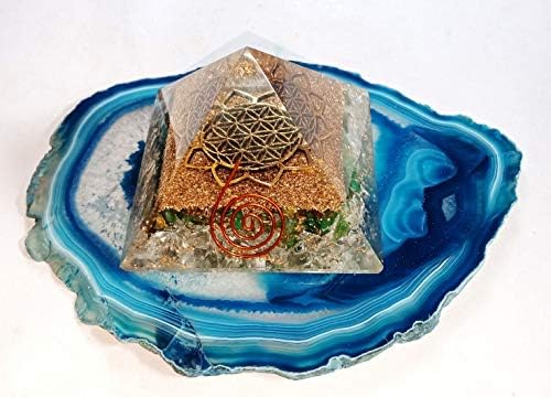 Orgone Pyramid,Energy Generator for Emf Protection & Healing - Meditation Orgonite Pyramids/Flower of Life Green Aventurine - Clear Crystal Quartz Orgone Pyramid - Reiki Orgone Energy Pyramid