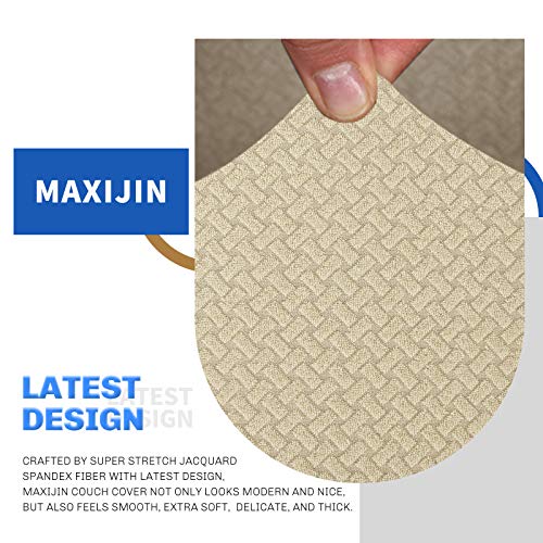 MAXIJIN Creative Jacquard Chair Cover for Living Room, Super Elastic Non-Slip Chair Cover with Arms, Pet Friendly, Elastic 1 Piece Armchair Protector (1 Seater, Light Beige)