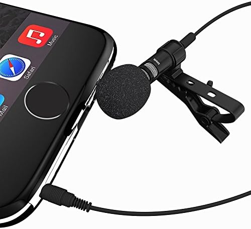 Lavalier Lapel Microphone - Clip-on Omnidirectional Condenser Mic for Apple iPhone, Android, PC, Mac, iPad, iPod Touch, Samsung and Windows Smartphones. For Podcast, Radio and Video Recording