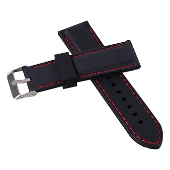 24Mm Mens Rubber Soft Watch Band Oderless Pin Buckle Waterproof for Christmas Gifts (Red Stitching)