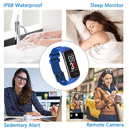 Fitness Tracker, Activity Tracker Watch with Heart Rate Monitor, Smart Watch with Message Reminder and Step Counter, Smart Bracelet with Blood Pressure and Sleep Monitor (Blue)