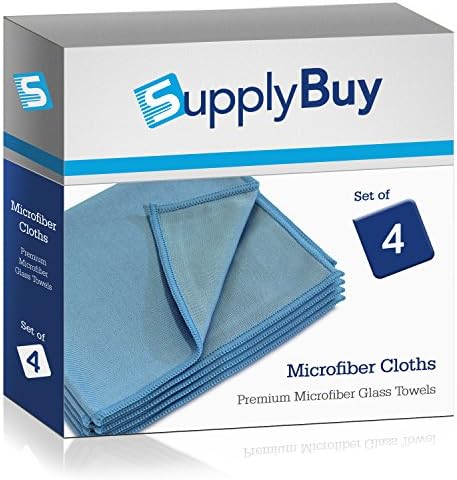 SupplyBuy Premium Microfiber Towels | Lint-Free, Streak-Free Cleaning Cloths for Glass, Mirrors, and Windows | Pack of 4 - 12x16 (12" x 16")