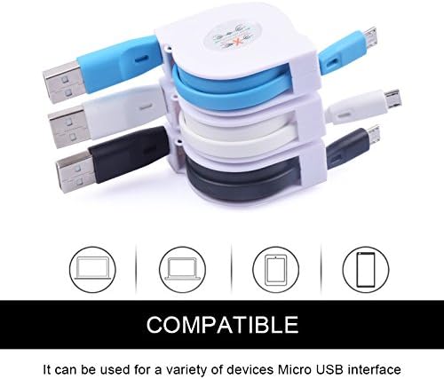 Micro USB Retractable Cable, Weiup [3-Pack] 3Ft 1M High Speed USB 2.0 A Male to Micro B Charger Cable For Samsung Galaxy S6 Edge/Tab4, HTC One M8, LG G4, and More, Black White Blue