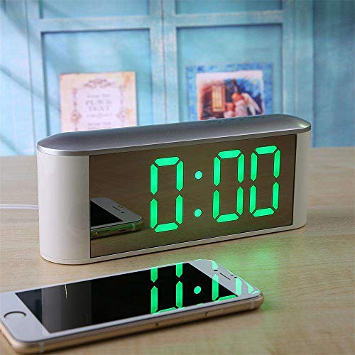 Alarm Clock for Gilrs,MeiLiio LED Mirror Clock 3 Modes Brightness Adjustable Digital Clock LED Temperature Display Snooze Touch Electronic Clock With Thermometer for Bedroom Office,Green Light - Thumbnail 2